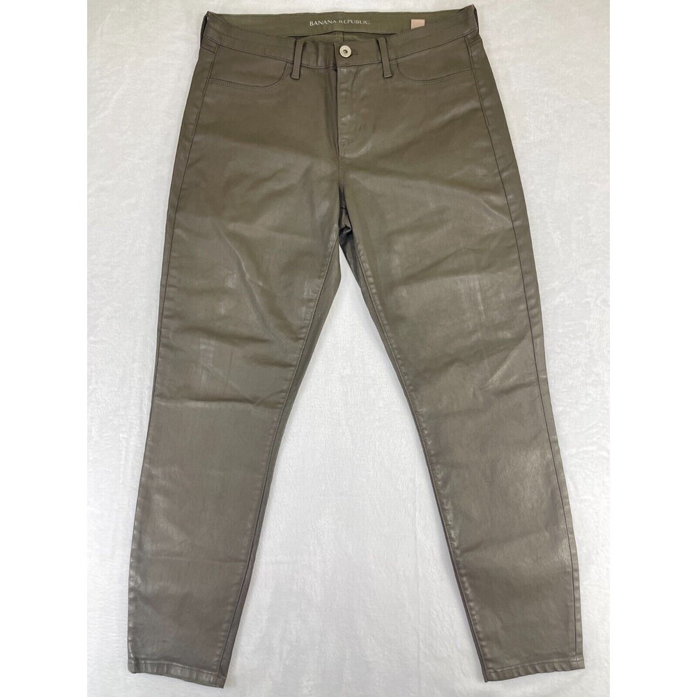 Banana Republic Pants Women 29 Olive Green Coated Skinny Jeans High Rise Stretch